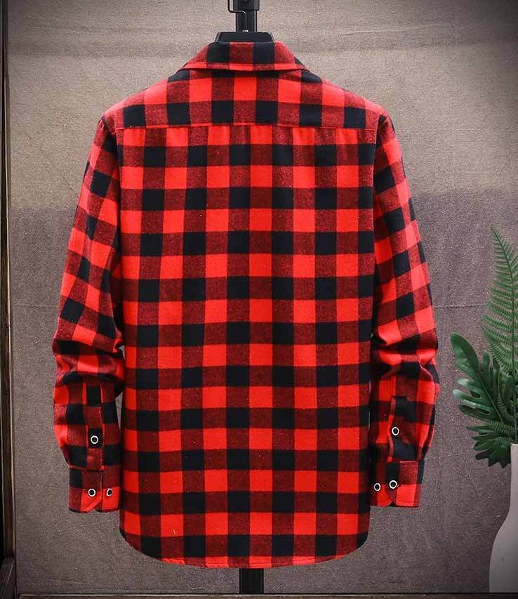 Flannel Brushed Plaid Slim Fit Long Sleeved Shirt - Mubimart