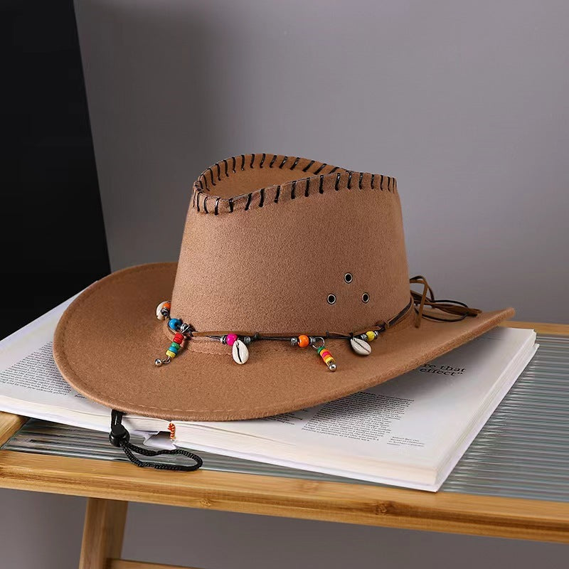 Western Cowboy Hat Men's And Women's Gem Chain Fedora Hat