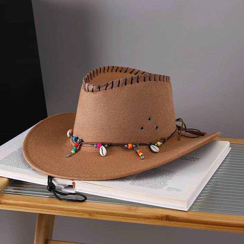Western Cowboy Hat Men's And Women's Gem Chain Fedora Hat - Mubimart