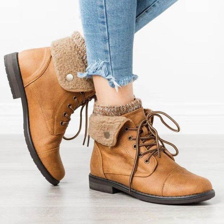 Frilled Booties With Front Lace Up And Low Heels - Mubimart