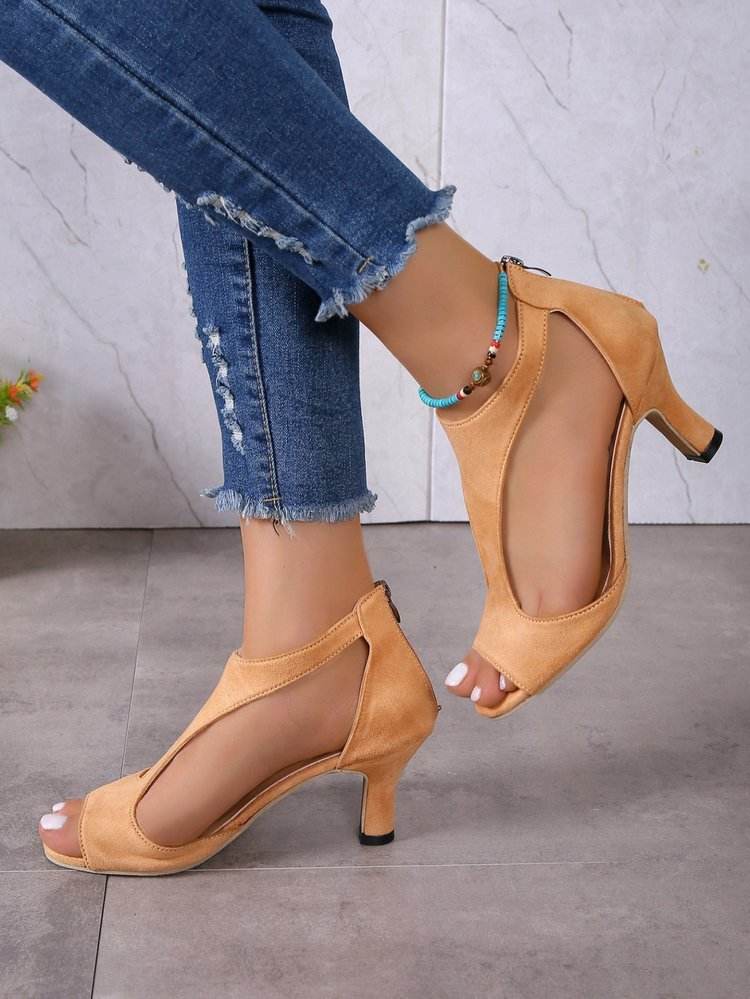 Women's Peep Toe Fashion All-match Back Zipper High Heels - Mubimart