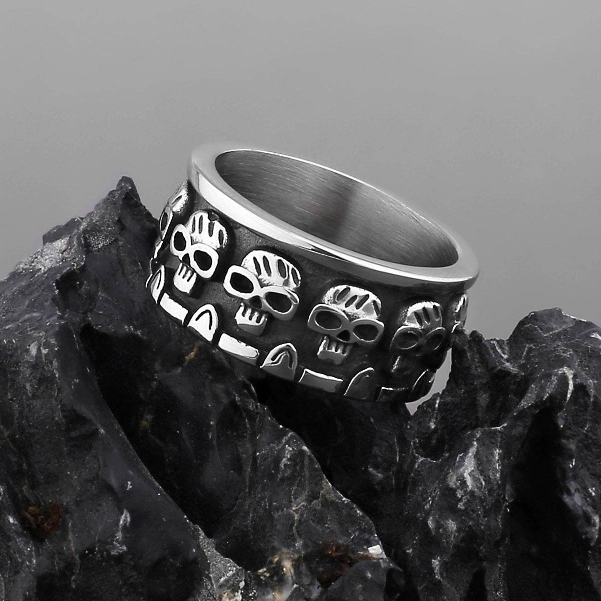 Punk Skull Head Titanium Steel Ring For Men - Mubimart