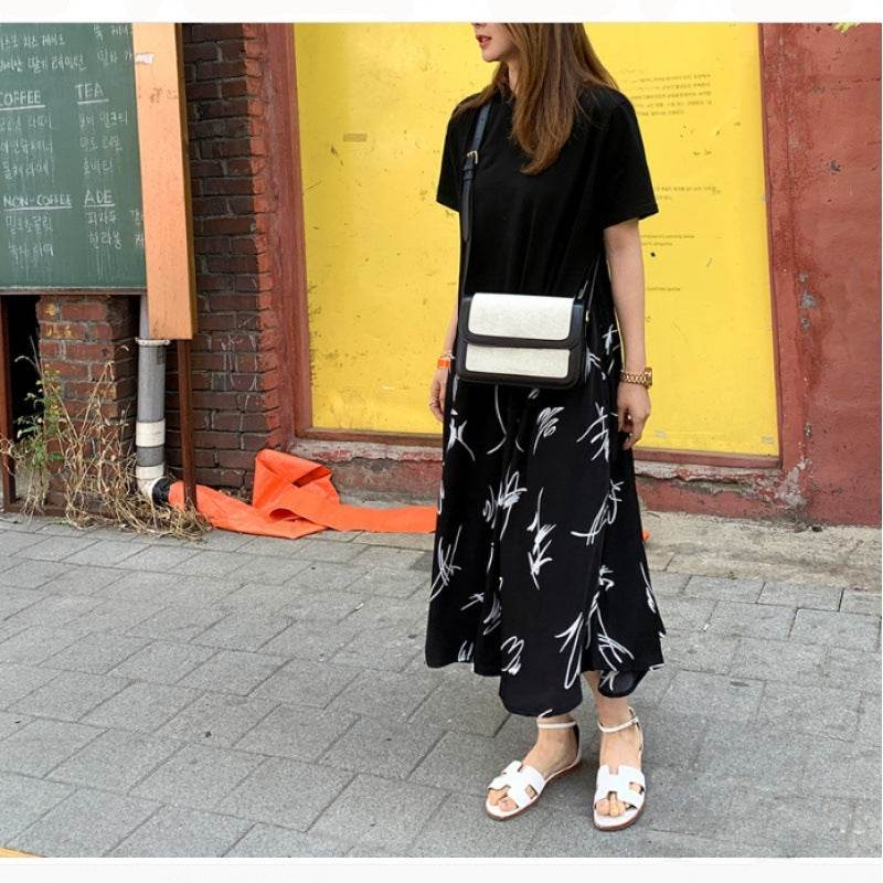 Summer Casual Plus Size Female Stitching Printing Dress - Mubimart