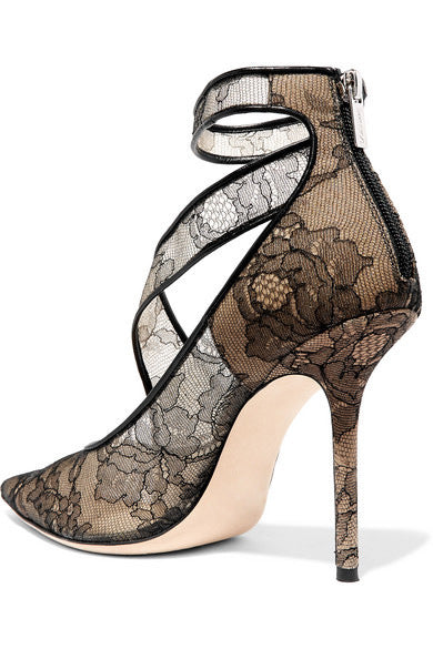 Pointed Black Lace Lace High Heels