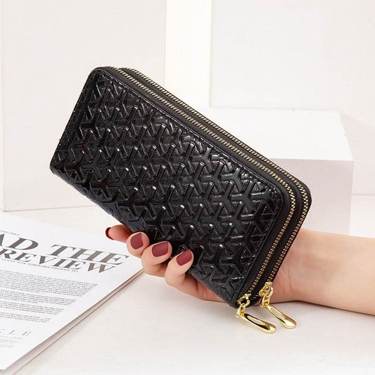 Large Capacity Double Layer Bright Leather Striped Mobile Phone Bag - Mubimart