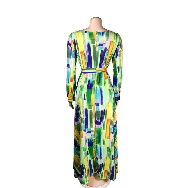 Cross-border European And American Women's Corset Round Neck Long Dress - Mubimart