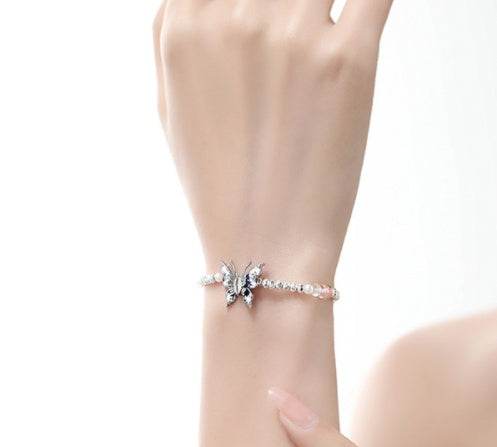 Fancy Butterfly Drop Oil Beaded Bracelet Stretch Jewelry For Women - Mubimart