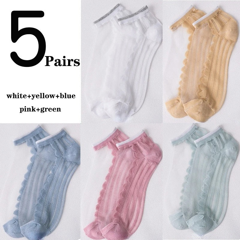 Women's Low-cut Liners Transparent Spun Glass Thin Socks - Mubimart -  