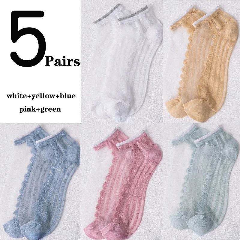 Women's Low-cut Liners Transparent Spun Glass Thin Socks - Mubimart