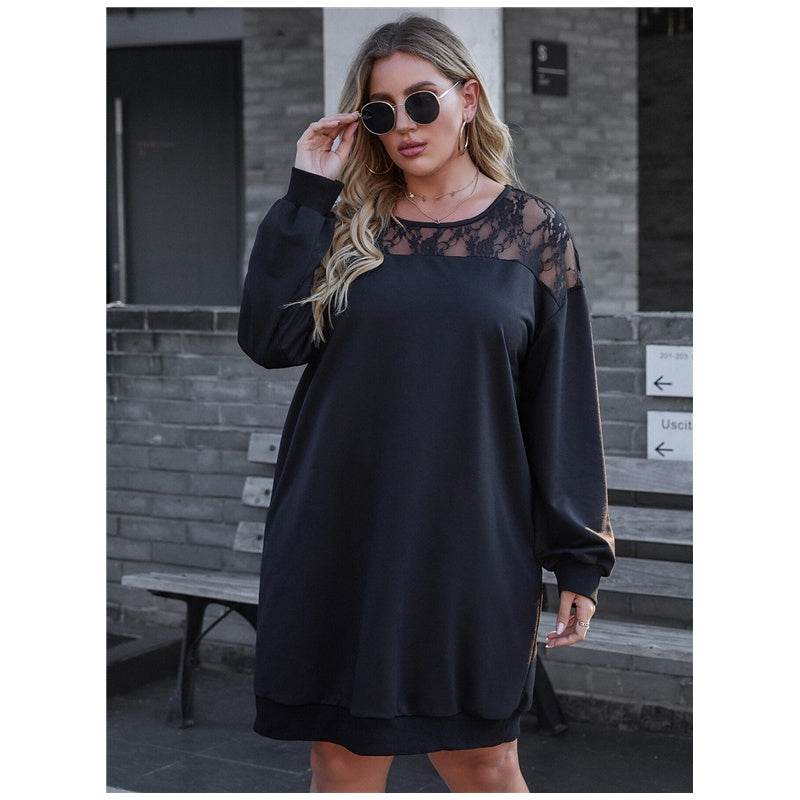 Fashion Plus Size Lace Stitching Ladies Casual Sweatshirt - Mubimart