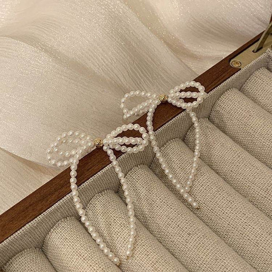 Tassel Stud Earrings Pearl Bow Earrings For Women - Mubimart