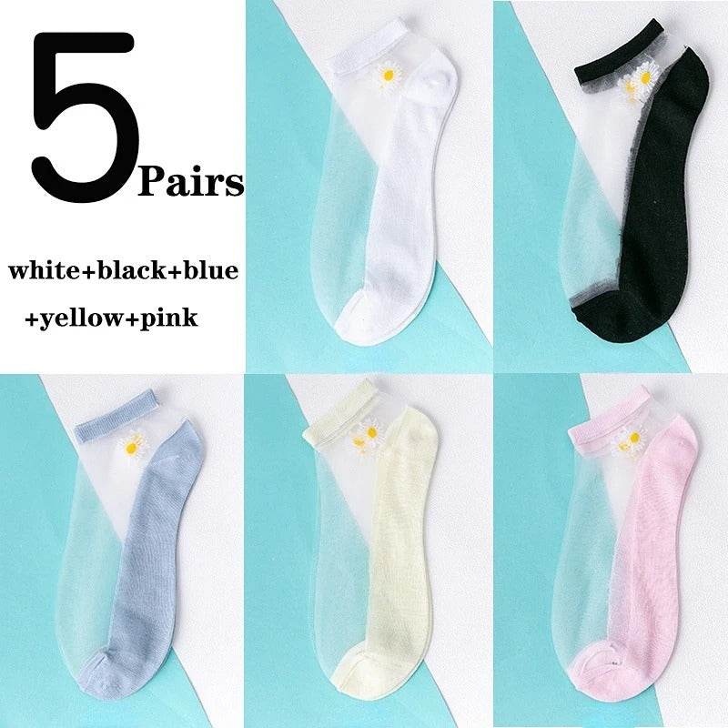 Women's Low-cut Liners Transparent Spun Glass Thin Socks - Mubimart