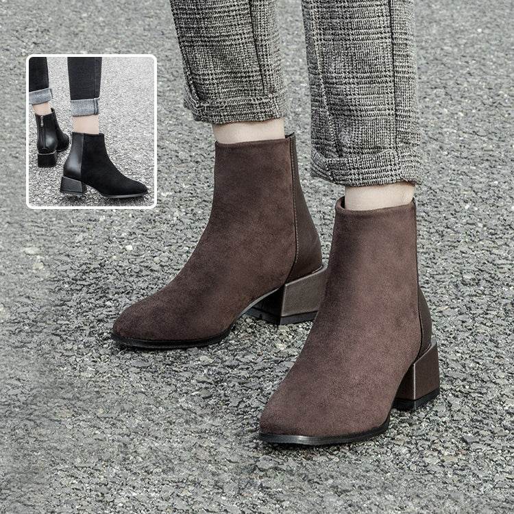 Retro Square Heel Pointed Toe Ankle Boots Fashion Versatile Chelsea Boot Women's Shoes - Mubimart