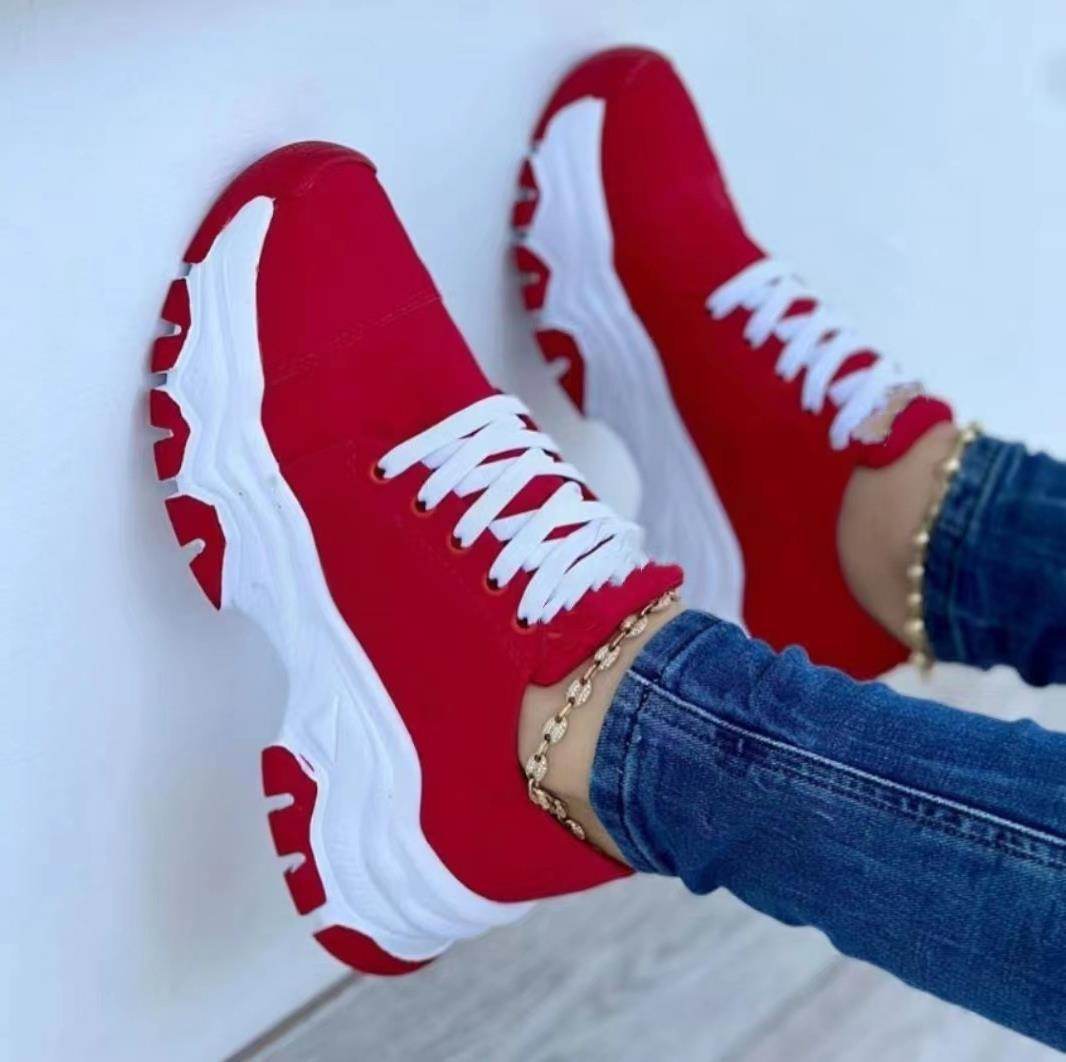 Platform Sport Flats Shoes Lace-up Sneaker Outdoor Walking Casual Shoes Women - Mubimart