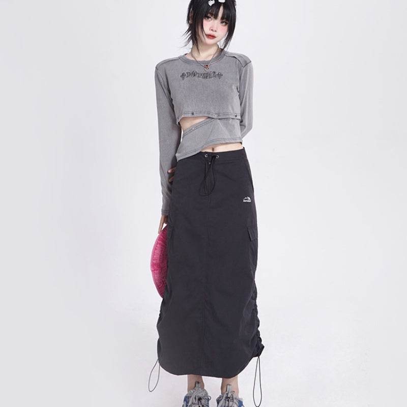 Workwear Mid-length Skirt Women's Autumn And Winter Drawstring - Mubimart