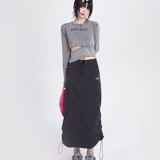 Workwear Mid-length Skirt Women's Autumn And Winter Drawstring - Mubimart