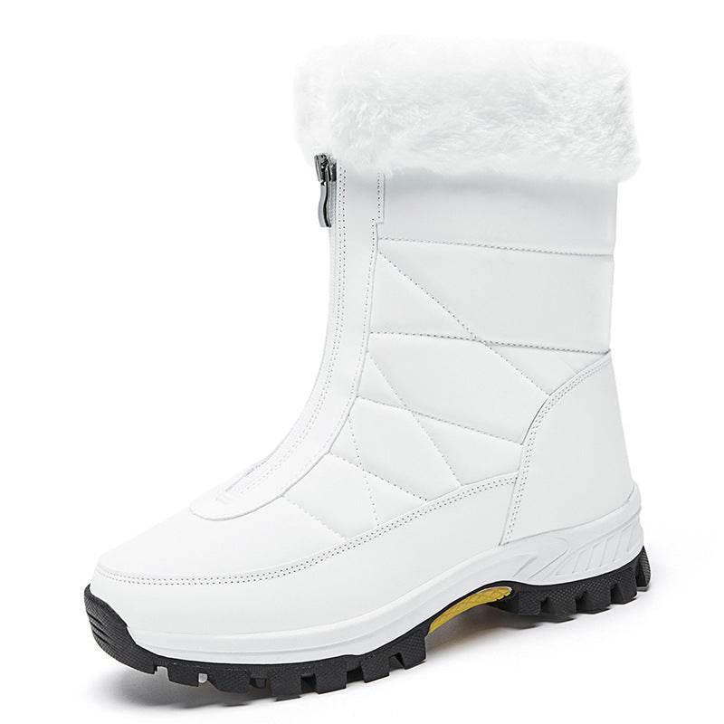 Waterproof Snow Boots Women's Mid-calf Front Zipper - Mubimart