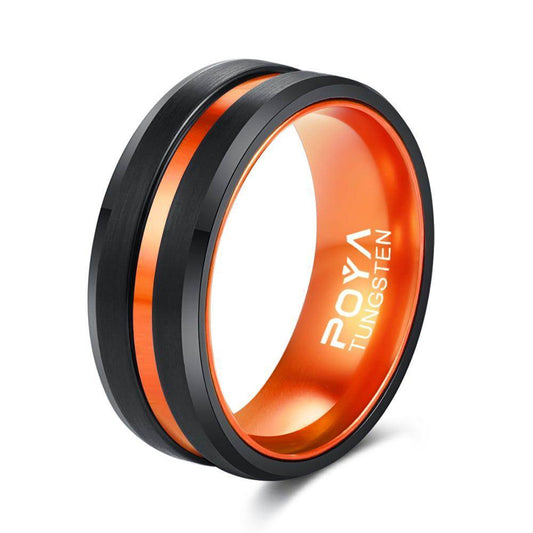 Tungsten Steel Ring With Orange Inner Ring Men - Mubimart