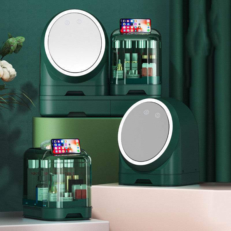 Desktop Makeup Organizer Dustproof With Mirror - Mubimart
