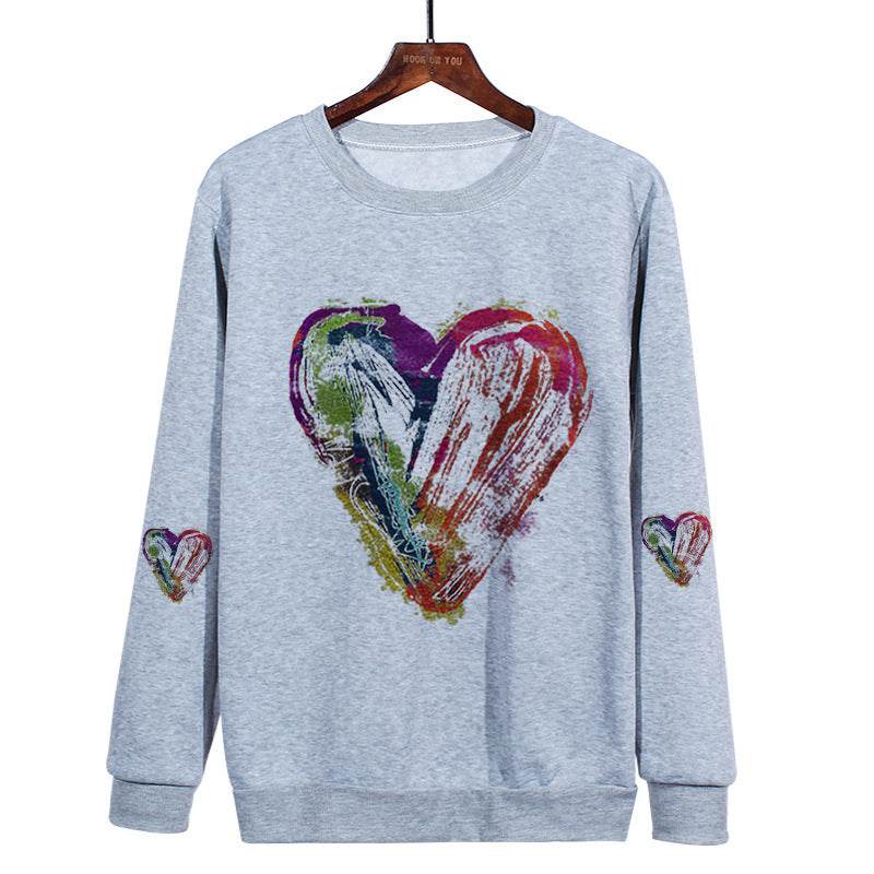 Love Ink Dye Printing Round Neck Pullover Plus Size Sweatshirt - Mubimart