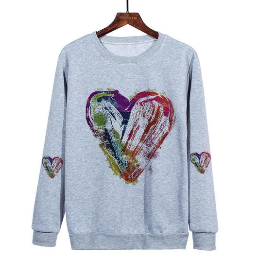 Love Ink Dye Printing Round Neck Pullover Plus Size Sweatshirt - Mubimart