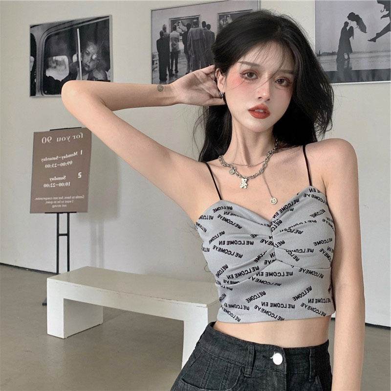 Club Letter Camisole Summer Clothes Women's Crop Top Bra Bralette Vest - Mubimart