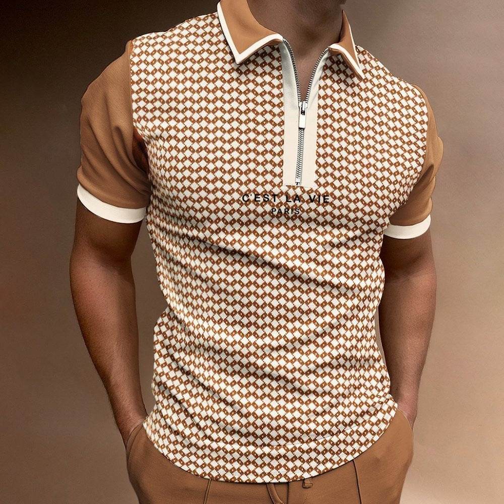 Men's Summer Polo Zipper Color Matching Sports Polo Shirt - Mubimart