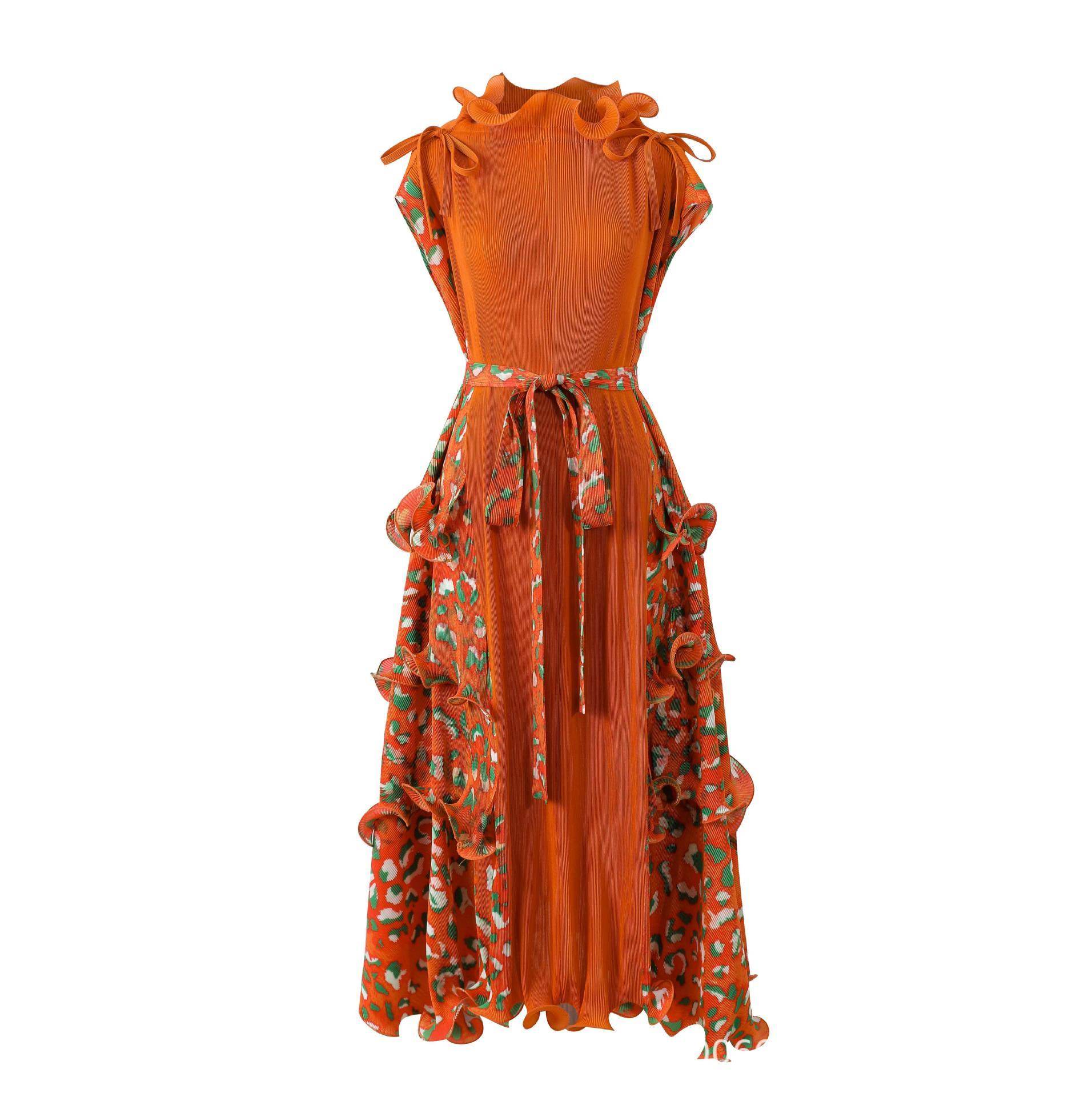 Leopard Print Plus Size Casual Dress Three-dimensional Ruffles - Mubimart