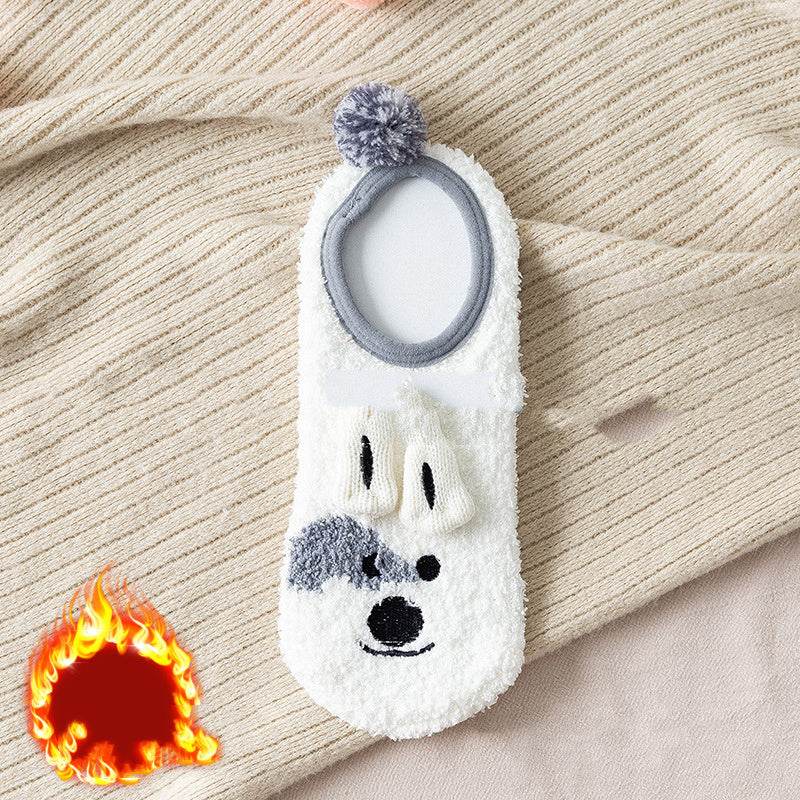 Half-sided Fleece Boat Socks Month Shoes And Socks Embroidery Dot Glue - Mubimart