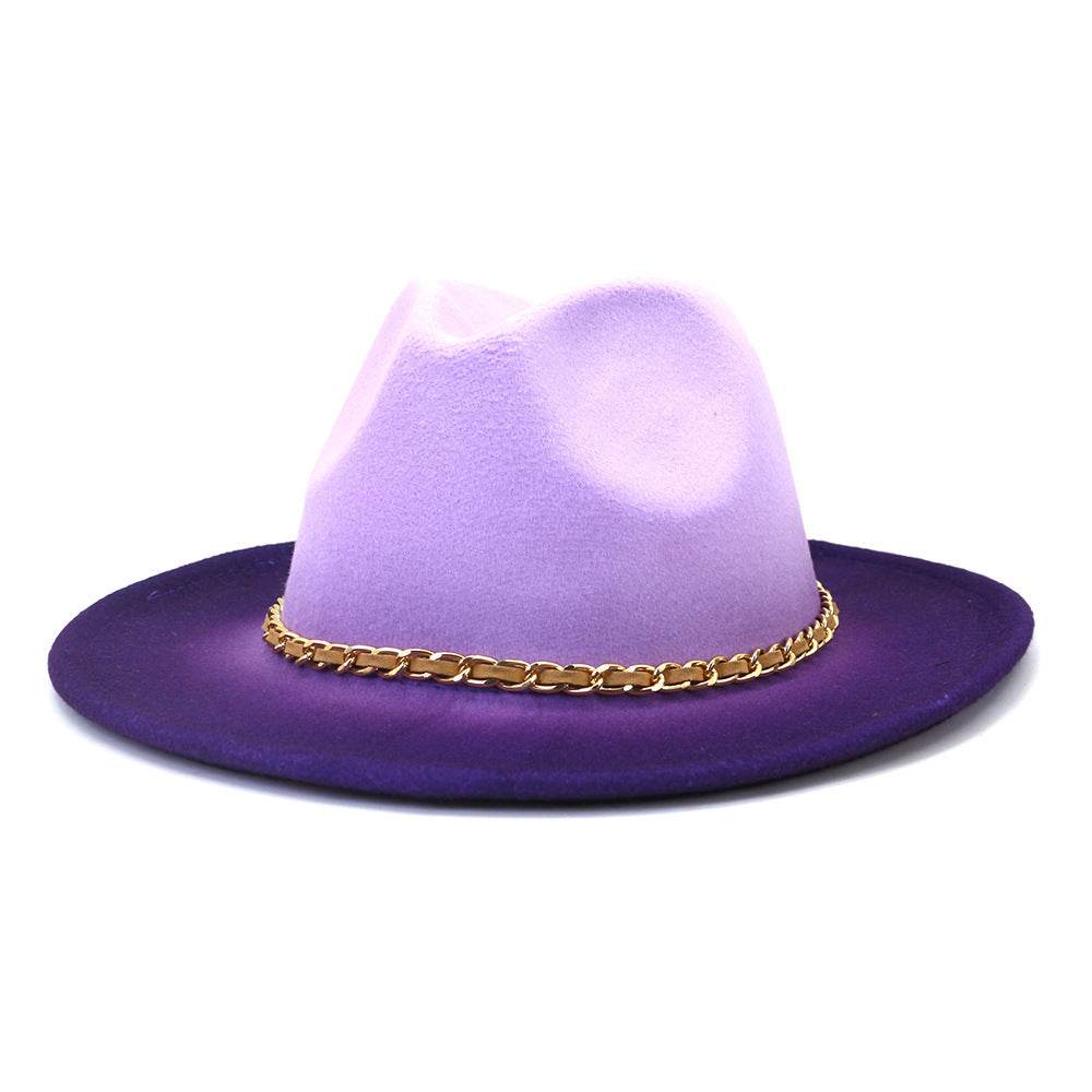 Painted Woolen Fedora British Ladies Broad-brimmed Hat - Mubimart