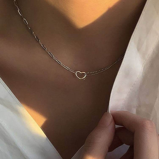Heart Asymmetrical Chain Silver Necklace For Women - Mubimart