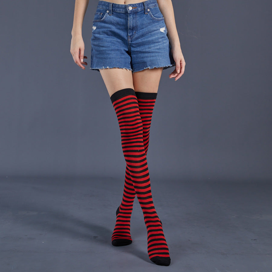 Thin Stripes Stockings Over The Knee Thickened High Tube Ladies Dance Party Performance Socks - Mubimart -  