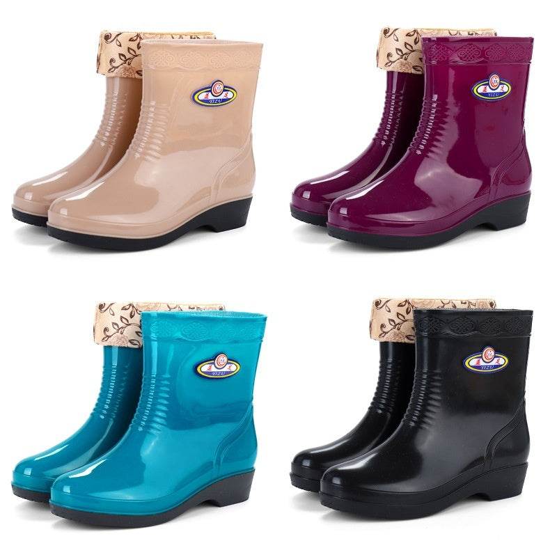 Work Wear Waterproof Fleece-lined Stylish Rain Boots Women - Mubimart
