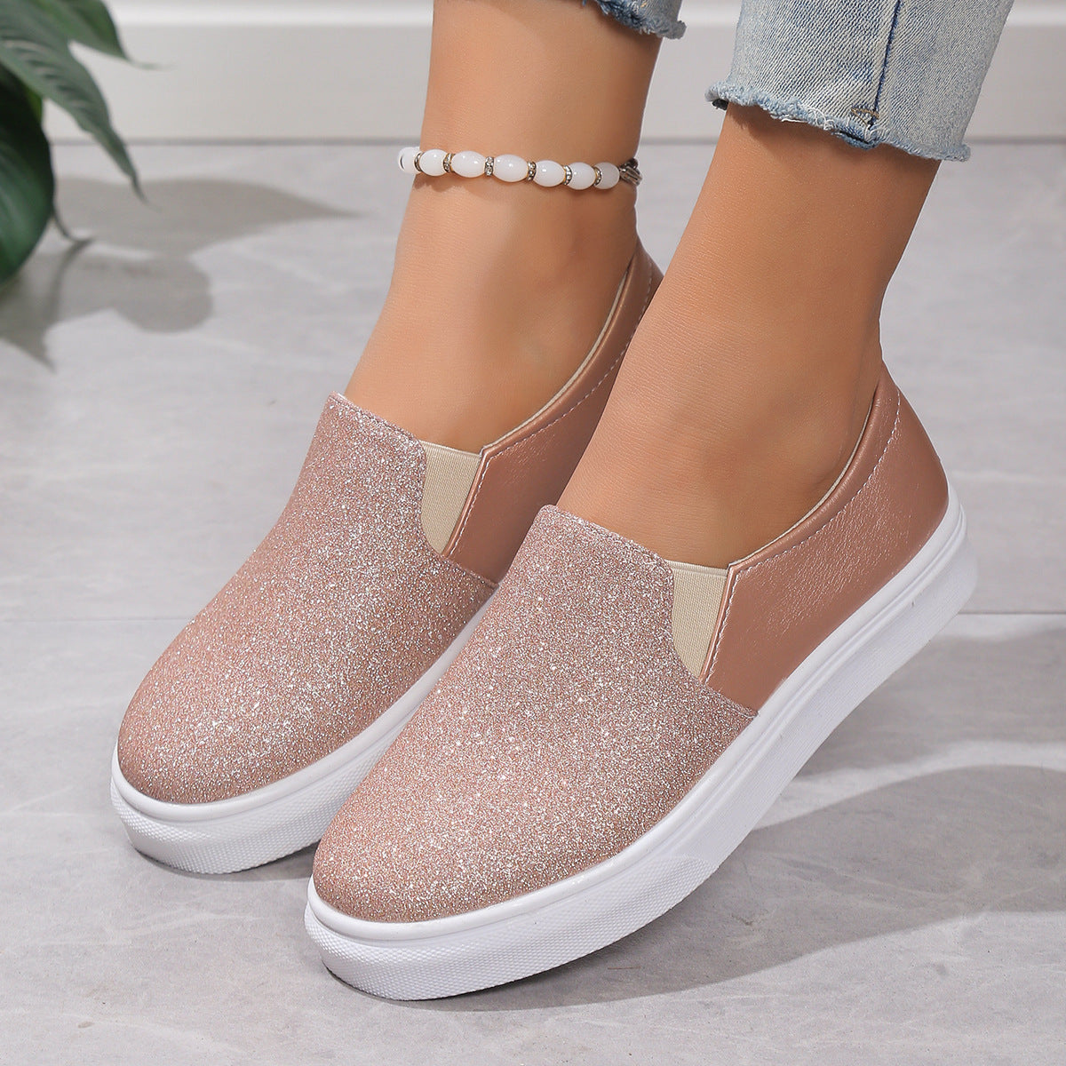 Stylish Casual Shoes Sale Plus Size Sequined Flat Women Loafers