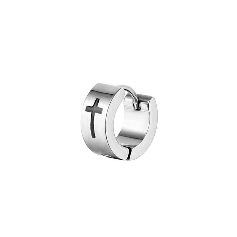 Black Silver Stainless Steel Cross Stud Earrings For Men - Mubimart