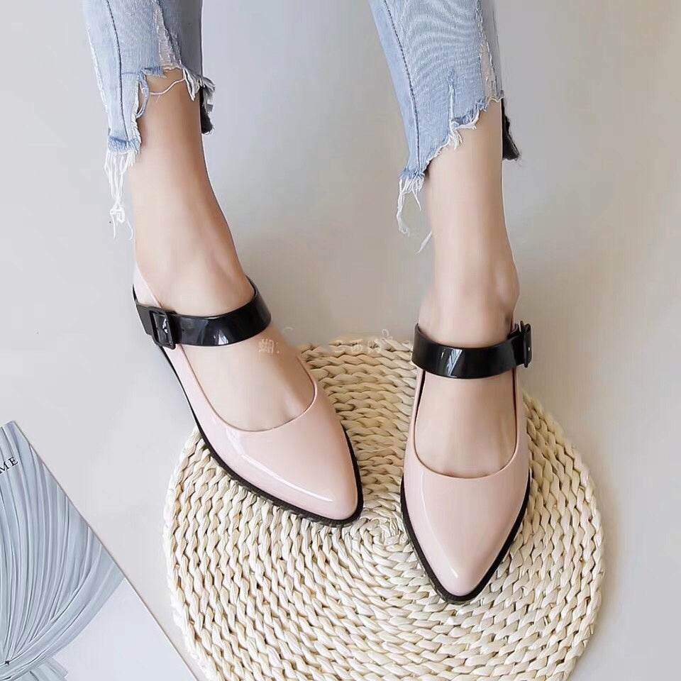 Pointed Toe Color-block Buckle Flat Women's Shoes - Mubimart