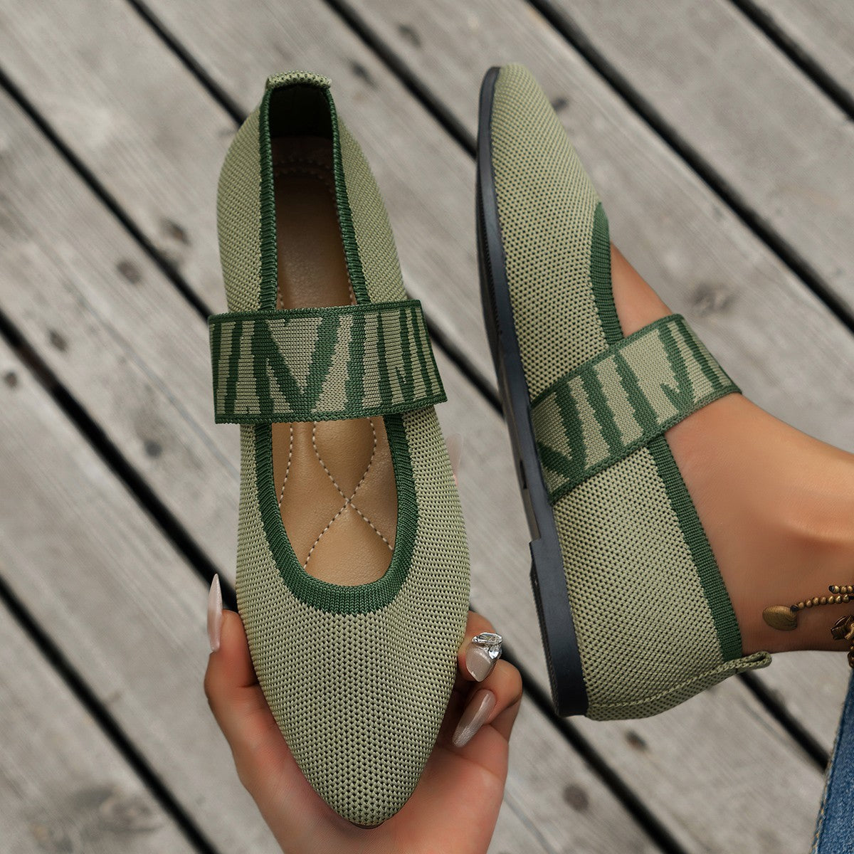 Striped Flats Shoes Fashion Casual Pointed Toe Loafers Lazy Shoes For Women