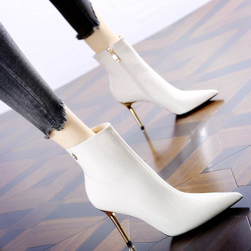 Pointed High Heels Patent Leather Stilettos - Mubimart