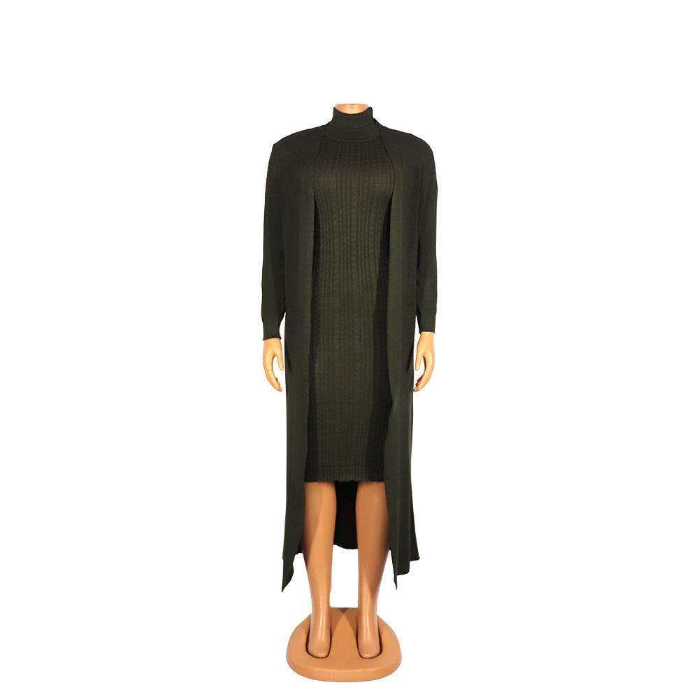 Women's Knitting Sweater Suit Skirt Slim Fit Plus Size Turtleneck Loose Elastic - Mubimart