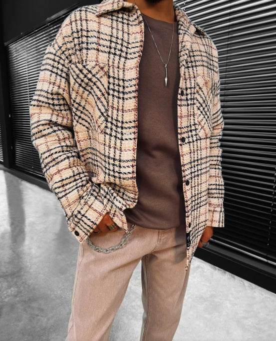 Men's Long Sleeve Shirt Jacket Plaid Men's Jacket - Mubimart