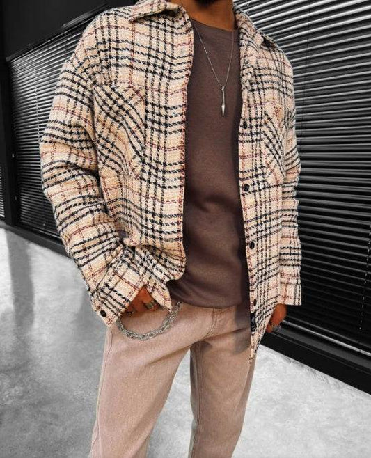 Men's Long Sleeve Shirt Jacket Plaid Men's Jacket - Mubimart