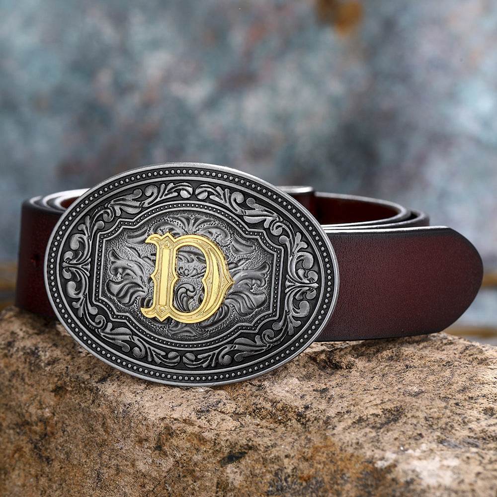 Men's And Women's Floral Letter Buckle Belts - Mubimart