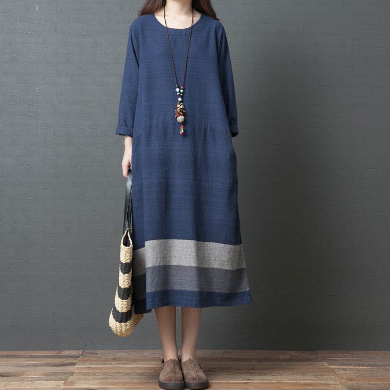 Women's Loose Plus Size Casual Cotton And Linen Dress - Mubimart