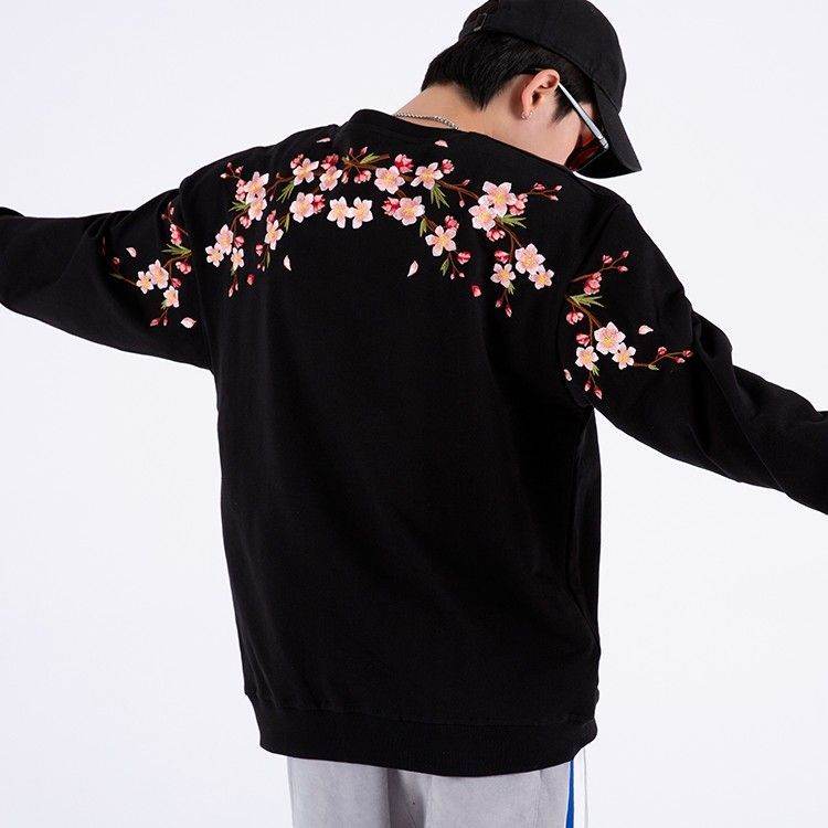 XL Mens Plum Embroidered Round Neck Sweater - Mubimart