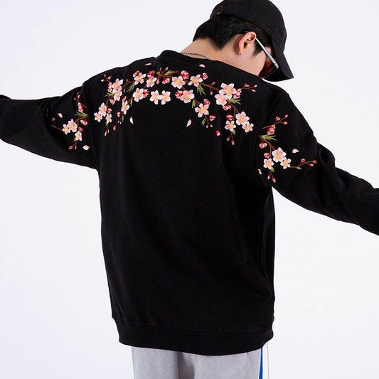 XL Mens Plum Embroidered Round Neck Sweater - Mubimart