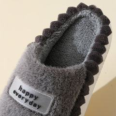 Home Slippers For Men Thick-soled Color-block Letters Fluffy Fleece  House Shoes Winter Indoor Warm Slip On Floor Bedroom Slipper - Mubimart -  