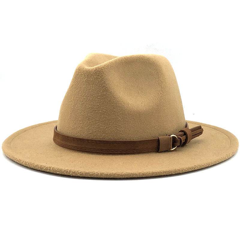 Simple Church Hat Suede Belt Woolen Hat British Style Fedora Hat Wide Brim Hat Women's Autumn And Winter Top Hat - Mubimart
