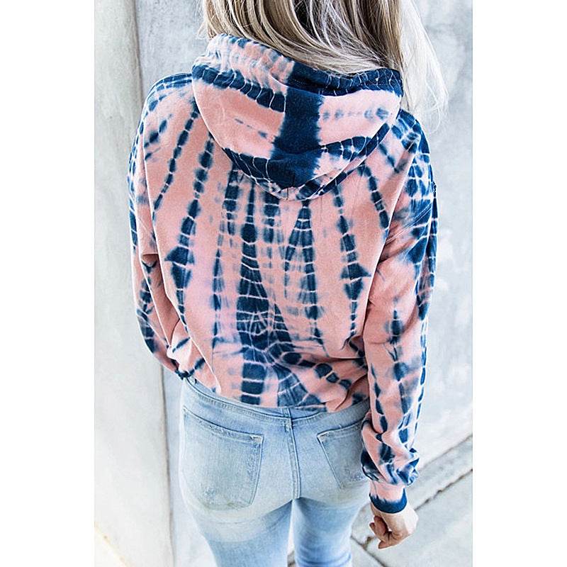 Long-Sleeved Plus Size Tie-Dye Printed Hooded Sweatshirt - Mubimart