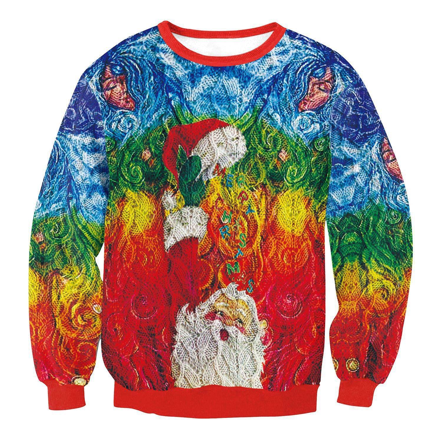 Autumn Winter Fashion Ugly Christmas Sweater Santa Elf Funny Pullover Womens Mens Print Sweaters Tops Clothing - Mubimart