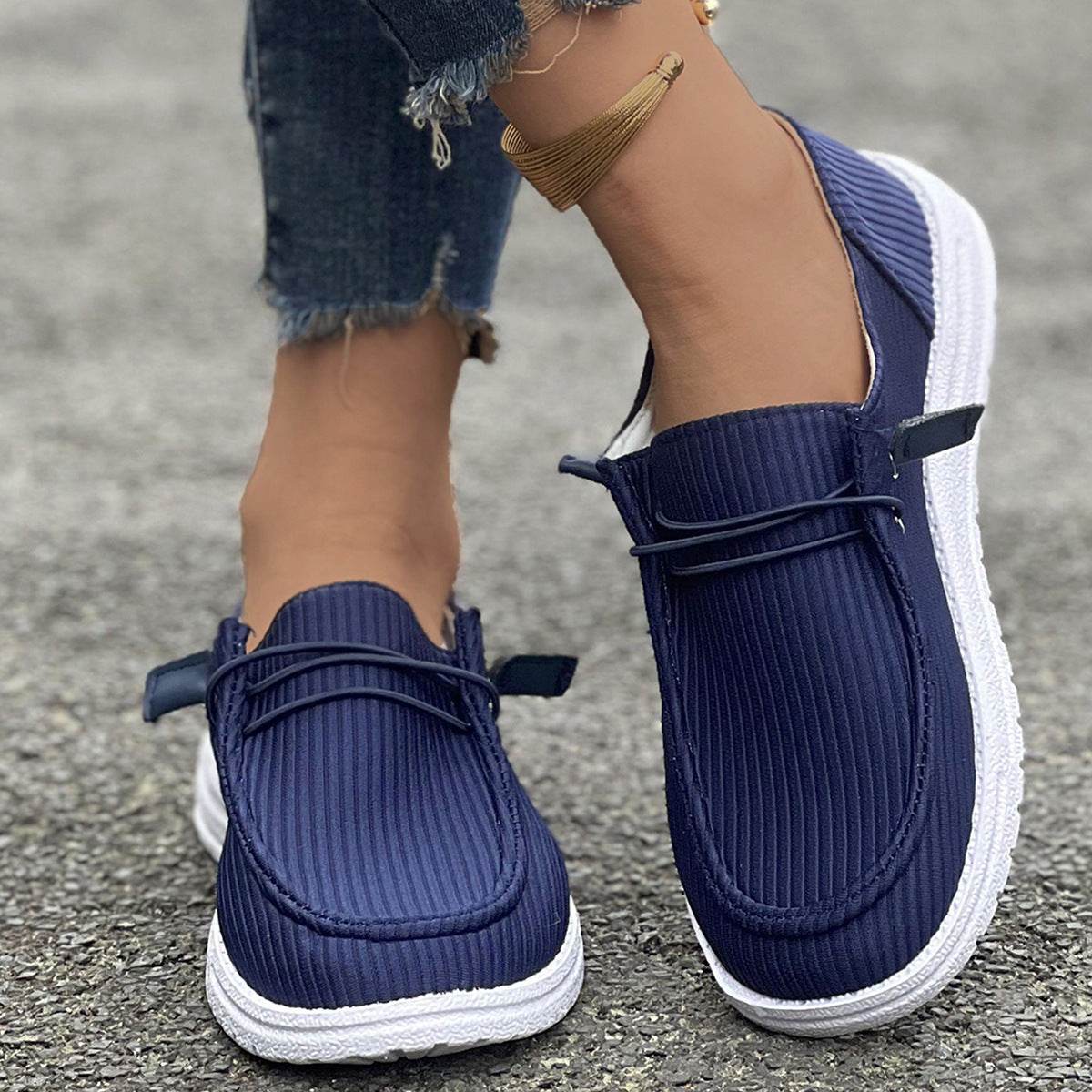 Casual Slip-on Flats Shoes Women Fashion Solid Color Loafers Lazy Shoes - Mubimart